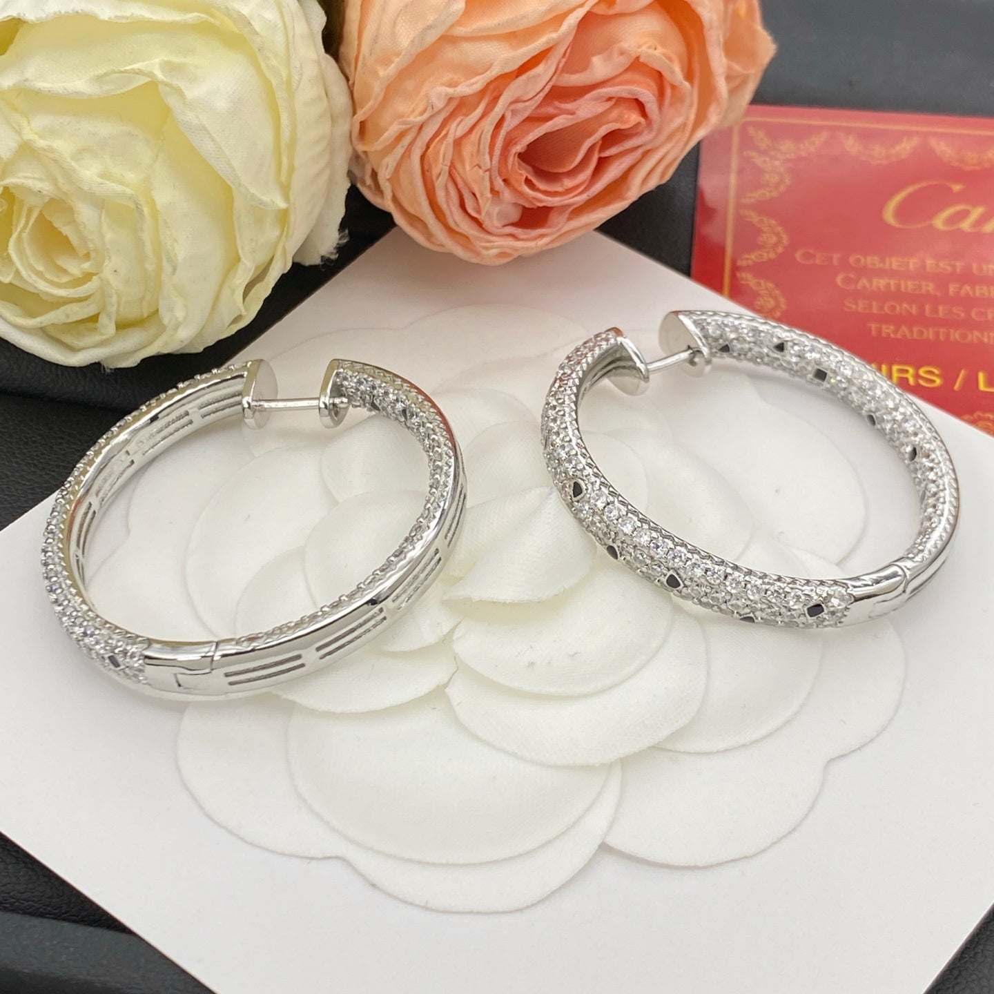 CARTIER PANTHÈRE DIAMOND HOOP EARRINGS – FULL SET – 1:1 HIGH END