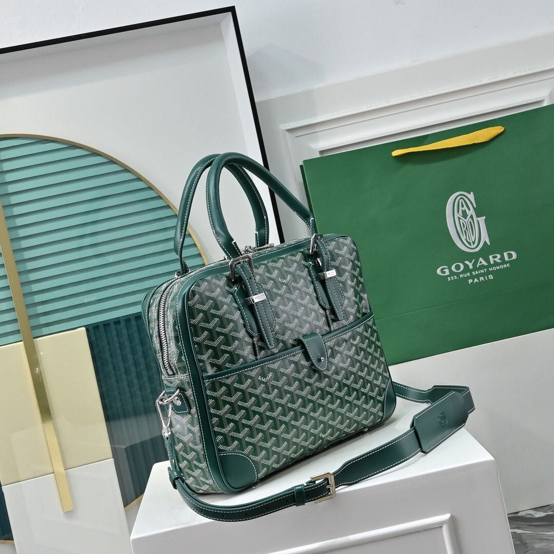 Sac Goyard - vert - Porte-documents haut de gamme style Ambassadeur - Toile à chevrons
 | 7A SUPER | QUALITÉ ORIGINALE | ENSEMBLE COMPLET