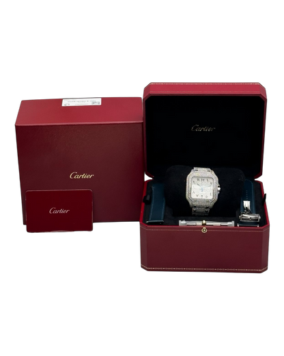 Santos De Cartier WSSA0018 Iced Out – Superclone 1:1 with genuine moissanite diamonds and Arabic numerals