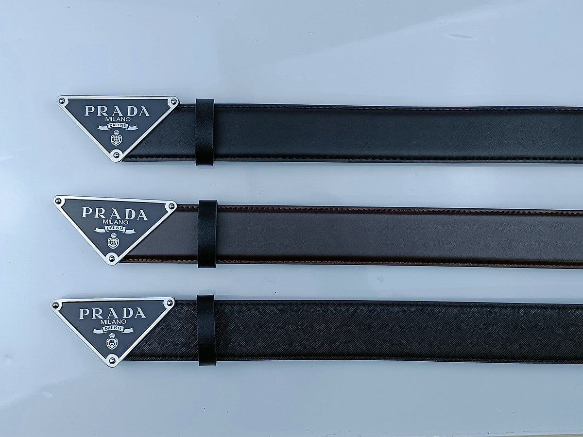PRADA TRIANGLE LOGO SAFFIANO LEATHER BELT – FULL SET – 1:1 HIGH END
