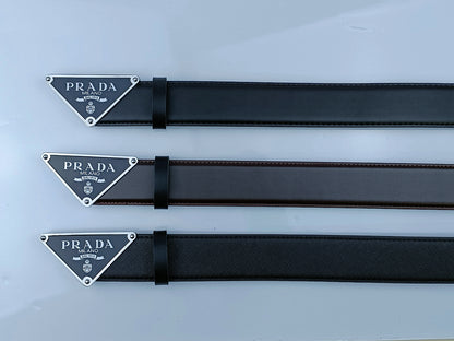 PRADA TRIANGLE LOGO SAFFIANO LEATHER BELT – FULL SET – 1:1 HIGH END