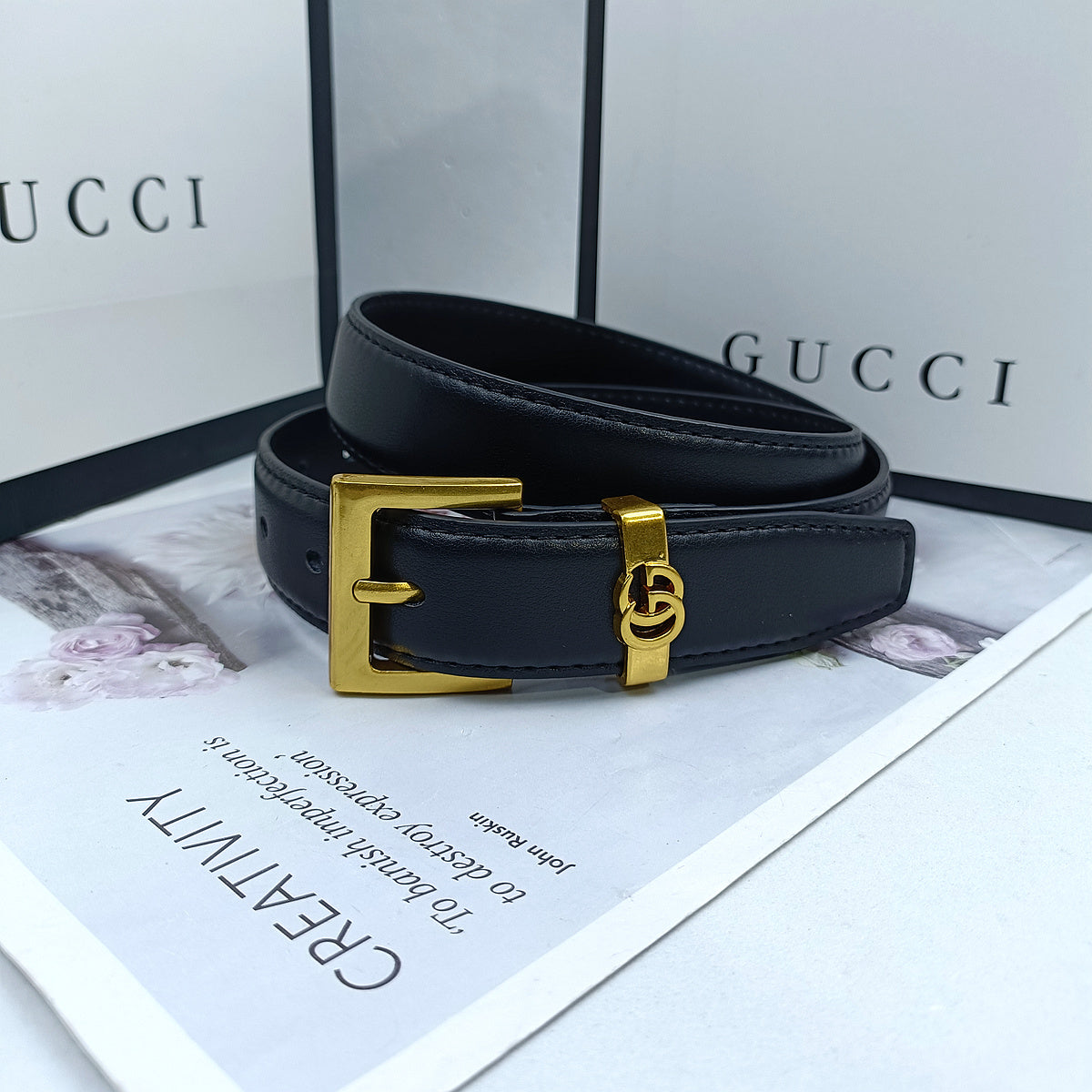 GUCCI GG DOUBLE G RETRO PIN BUCKLE LEATHER BELT – FULL SET – 1:1 HIGH END