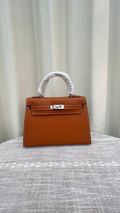 HERMÈS GRIS ETAIN MINI KELLY SELLIER 20 EPSOM GOLD/SILVER HARDWARE- 1:1 HIGH END