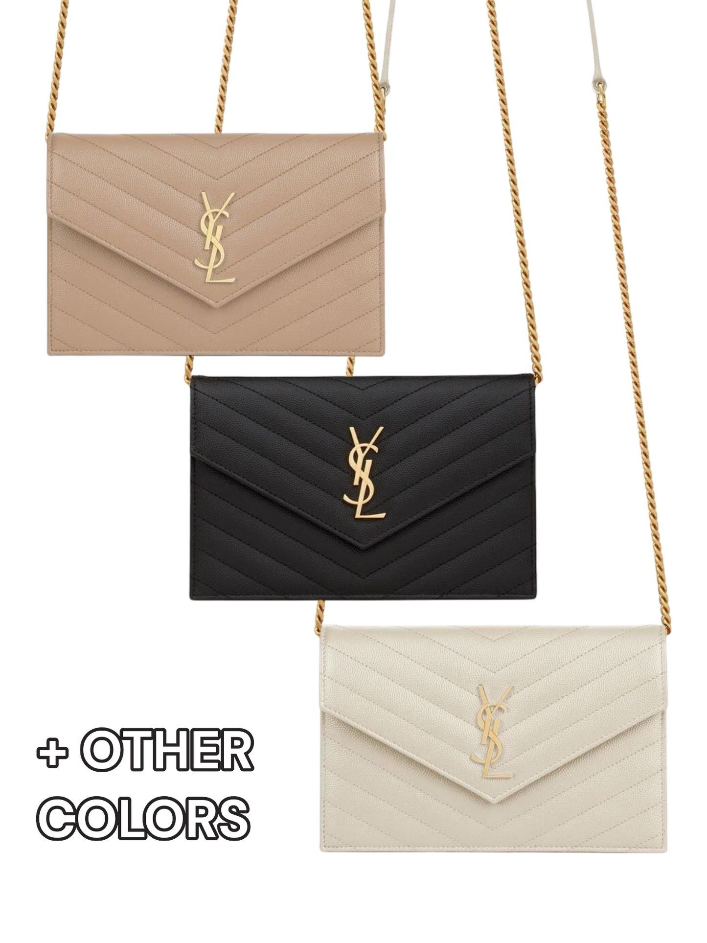 SAINT LAURENT CASSANDRE ENVELOPE CHAIN WALLET IN GRAIN DE POUDRE LEATHER - mit Box – 1:1 HIGH END