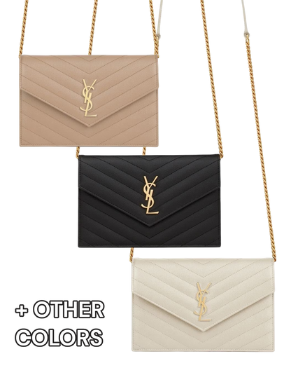 SAINT LAURENT CASSANDRE ENVELOPE CHAIN WALLET IN GRAIN DE POUDRE LEATHER - mit Box – 1:1 HIGH END
