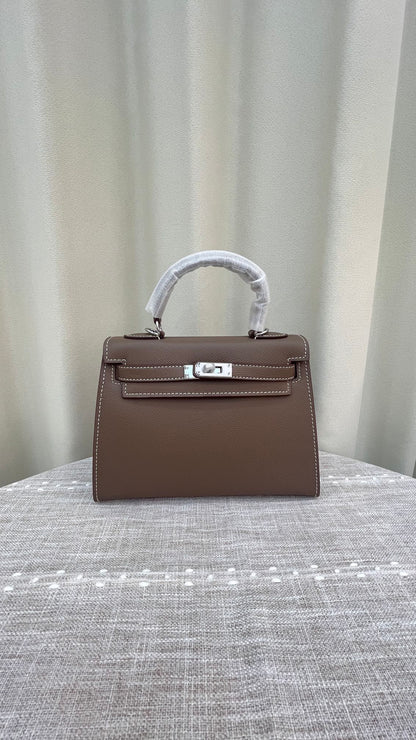 HERMÈS GRIS ETAIN MINI KELLY SELLIER 20 EPSOM GOLD/SILVER HARDWARE- 1:1 HIGH END