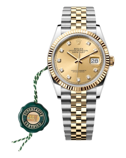 Rolex Datejust Champagne Dial with Diamond Markers, Fluted Bezel, 36mm Two-Tone Jubilee - U1 FACTORY - AUTOMATIK