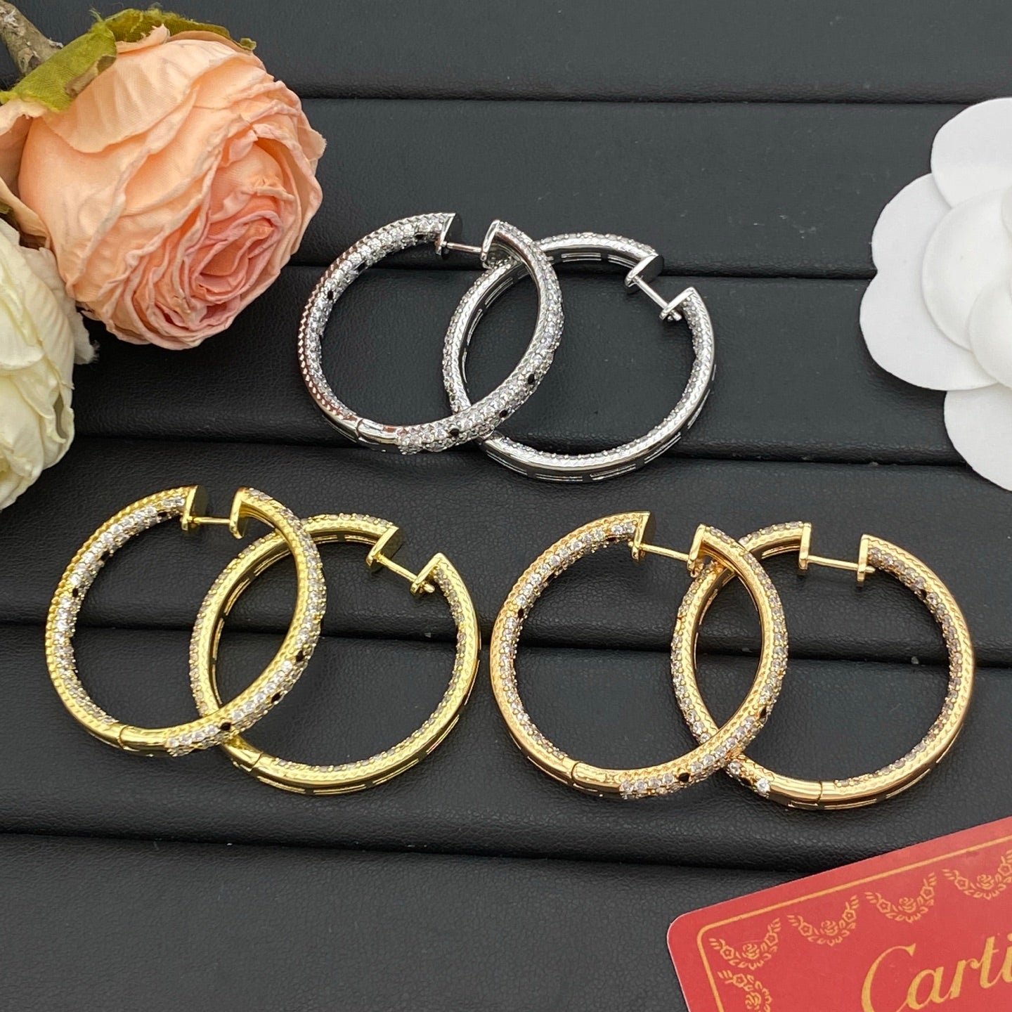 CARTIER PANTHÈRE DIAMOND HOOP EARRINGS – FULL SET – 1:1 HIGH END