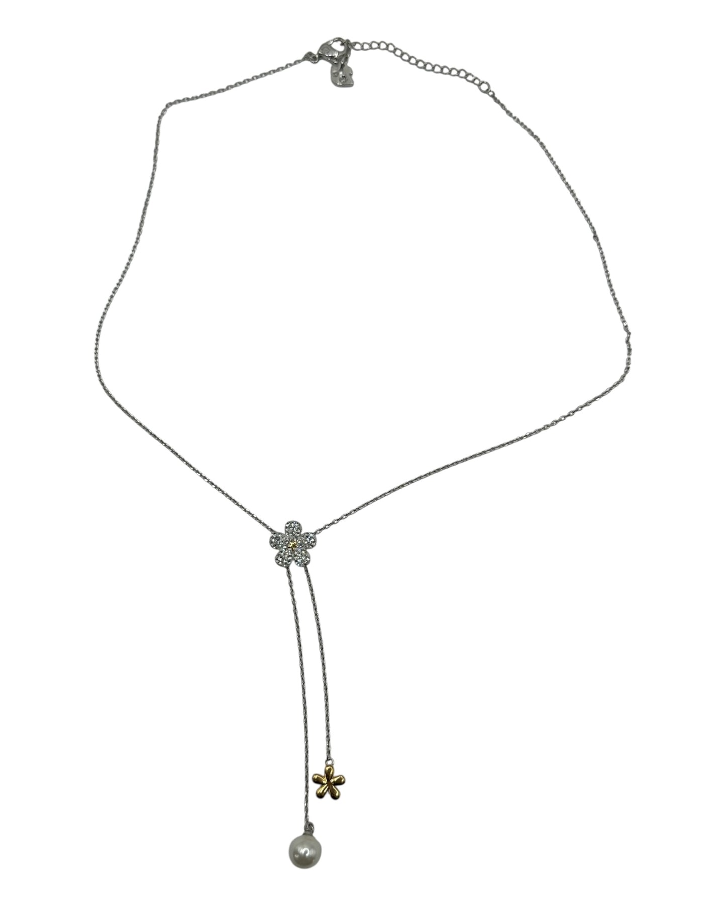 Swarovski Lariat-Kette mit Blumen-Anhänger und Perle