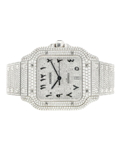 Santos De Cartier WSSA0018 Iced Out – Superclone 1:1 with genuine moissanite diamonds and Arabic numerals