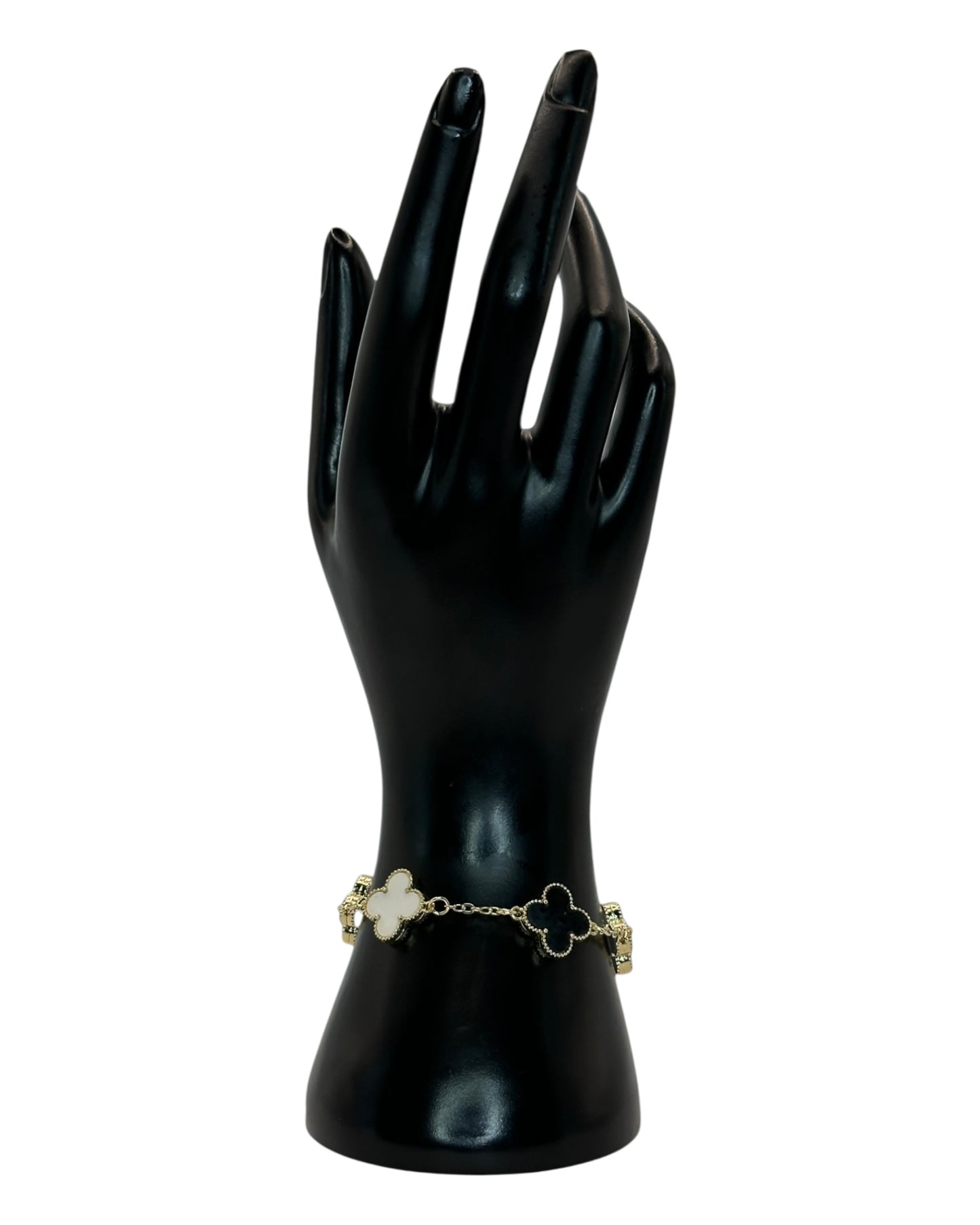 Van Cleef & Arpels Alhambra Armband mit Kleeblättern Weiß-Schwarz