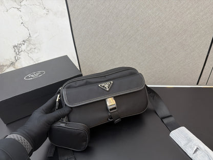 PRADA RE-NYLON LEATHER-TRIMMED SHOULDER BAG – FULL SET – 1:1 HIGH END