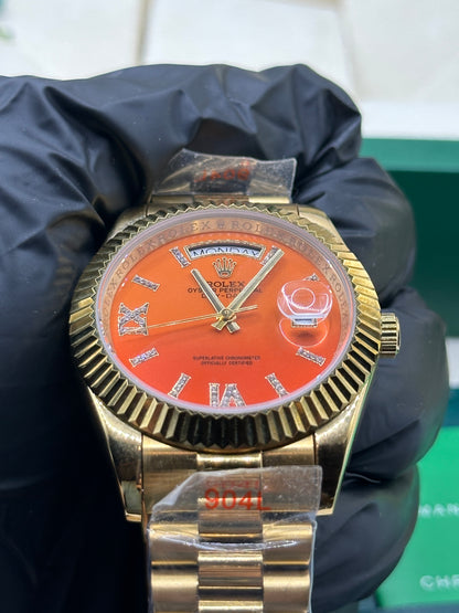 Rolex Day-Date Orange Coral Diamond Dial, 40mm Yellow Gold President - U1 FACTORY - AUTOMATIK