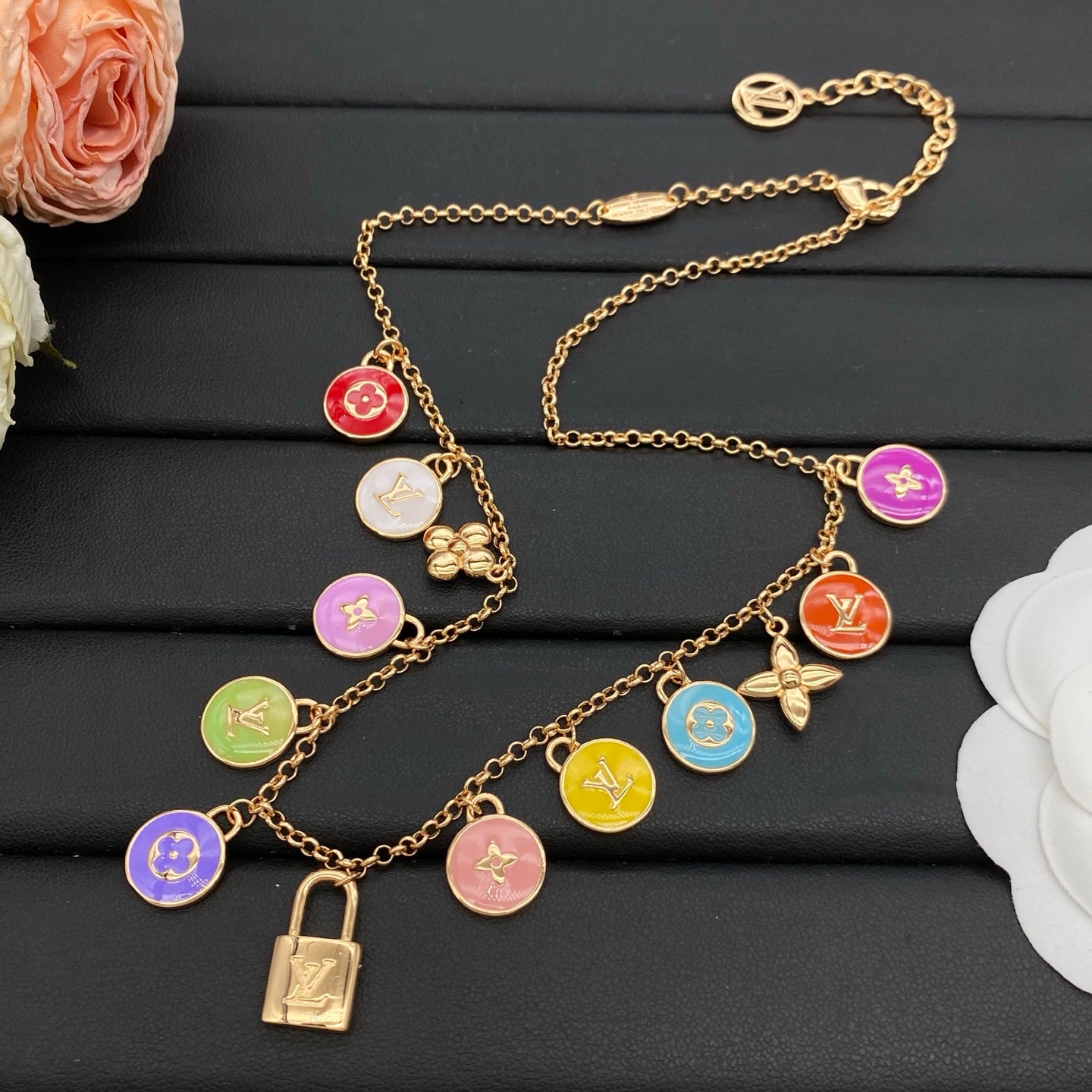 LOUIS VUITTON MONOGRAM ENAMEL CHARMS NECKLACE – Full Set - 1:1 HIGH END