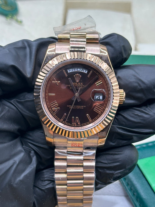 Rolex Day-Date Brown Roman Dial, 40mm Rose Gold President - U1 FACTORY - AUTOMATIK