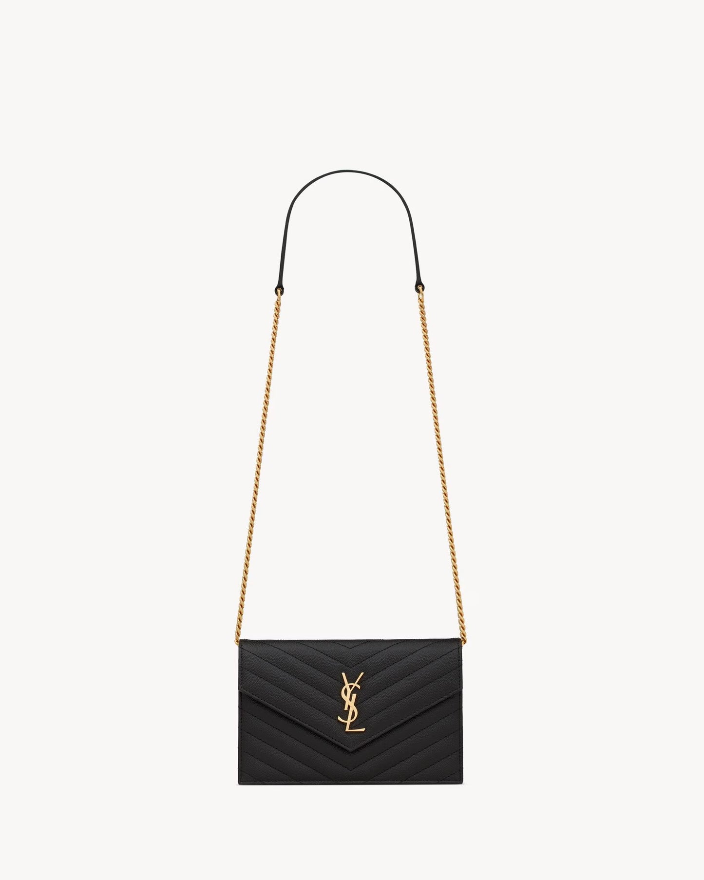 SAINT LAURENT CASSANDRE ENVELOPE CHAIN WALLET IN GRAIN DE POUDRE LEATHER - mit Box – 1:1 HIGH END