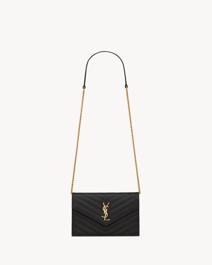 SAINT LAURENT CASSANDRE ENVELOPE CHAIN WALLET IN GRAIN DE POUDRE LEATHER - mit Box – 1:1 HIGH END