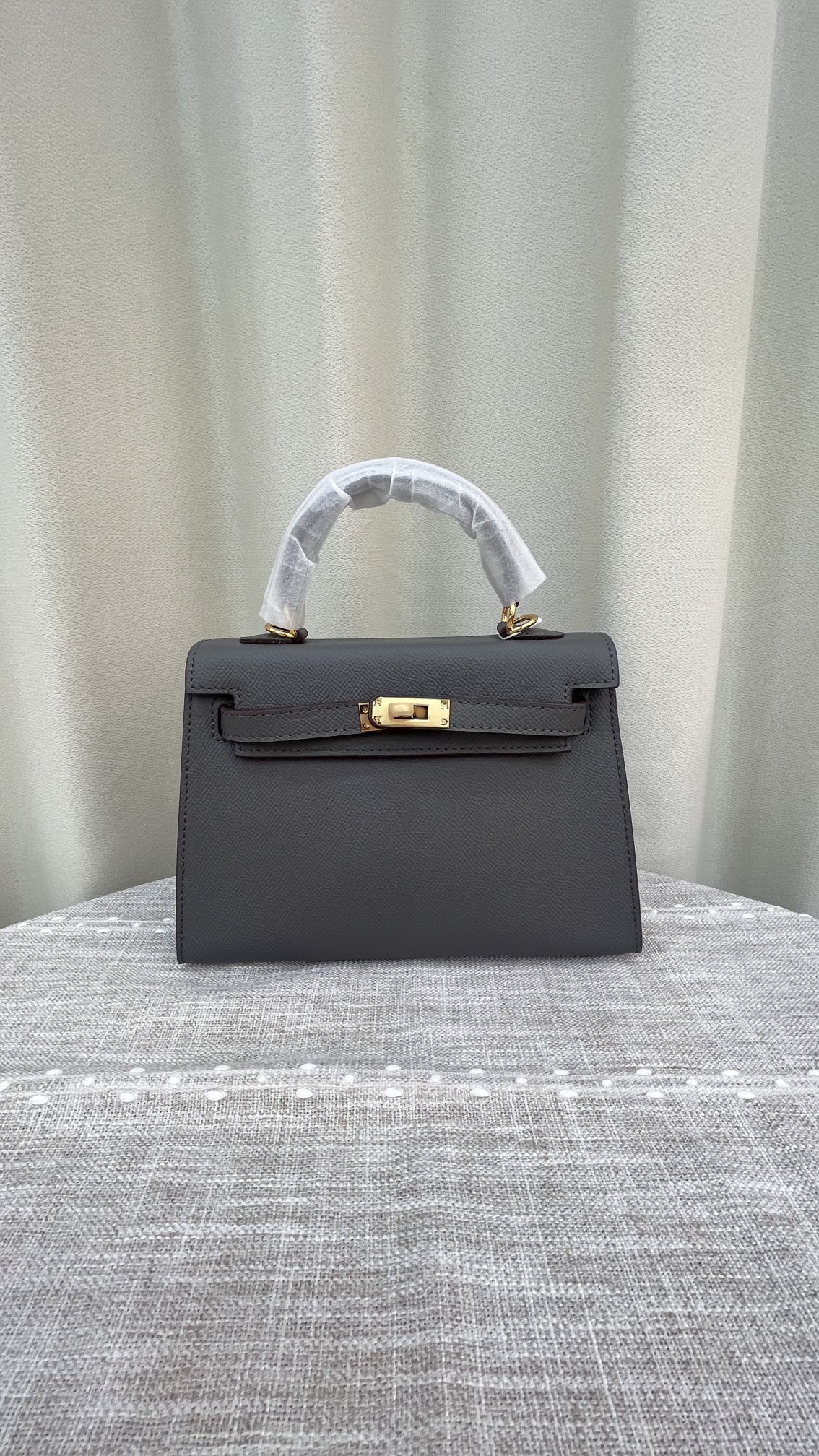 HERMÈS GRIS ETAIN MINI KELLY SELLIER 20 EPSOM GOLD/SILVER HARDWARE- 1:1 HIGH END
