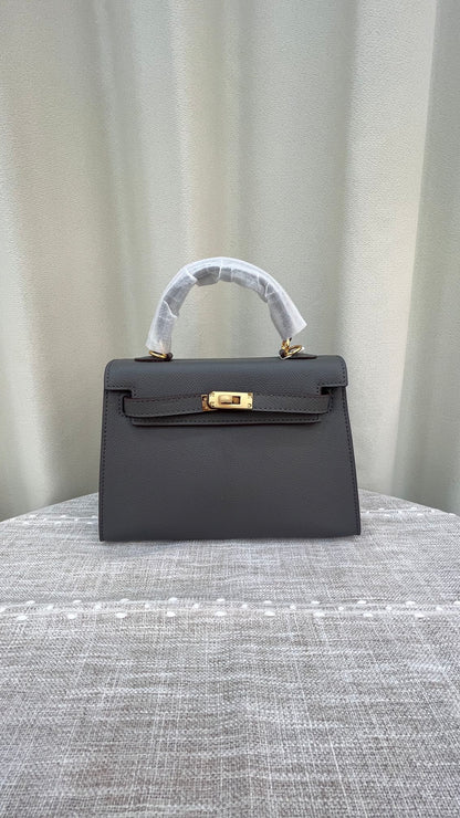 HERMÈS GRIS ETAIN MINI KELLY SELLIER 20 EPSOM GOLD/SILVER HARDWARE- 1:1 HIGH END