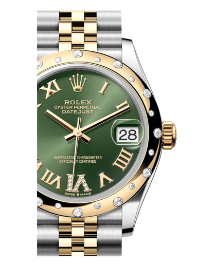 Rolex Datejust Green Dial with Roman & Diamond Markers, Diamond Bezel, 31mm Two-Tone Jubilee - U1 FACTORY - AUTOMATIK