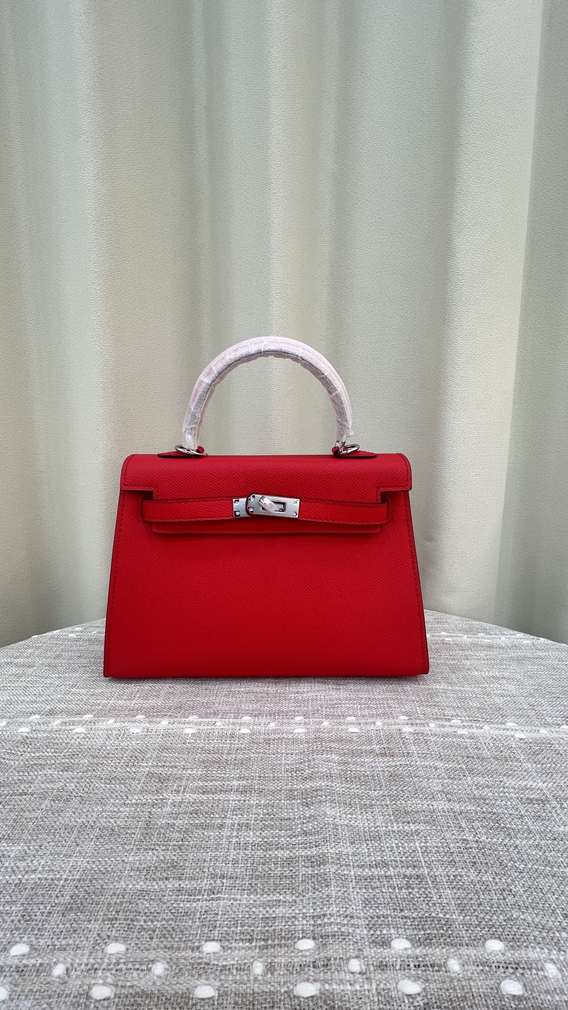 HERMÈS GRIS ETAIN MINI KELLY SELLIER 20 EPSOM GOLD/SILVER HARDWARE- 1:1 HIGH END