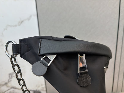 PRADA NYLON AND SAFFIANO LEATHER BELT BAG – SILVER / GOLD LOGO – FULL SET – 1:1 HIGH END
