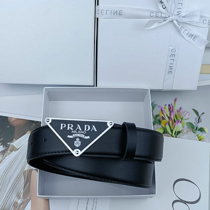 PRADA TRIANGLE LOGO SAFFIANO LEATHER BELT – FULL SET – 1:1 HIGH END