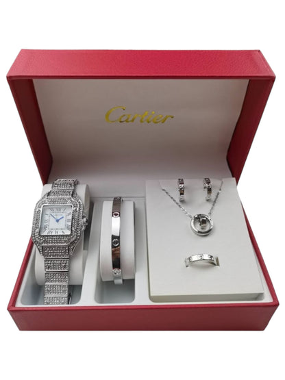 CARTIER SET | ICED OUT WATCH + 2 EARRINGS + BRACELET + NECKLACE | UNISEX
