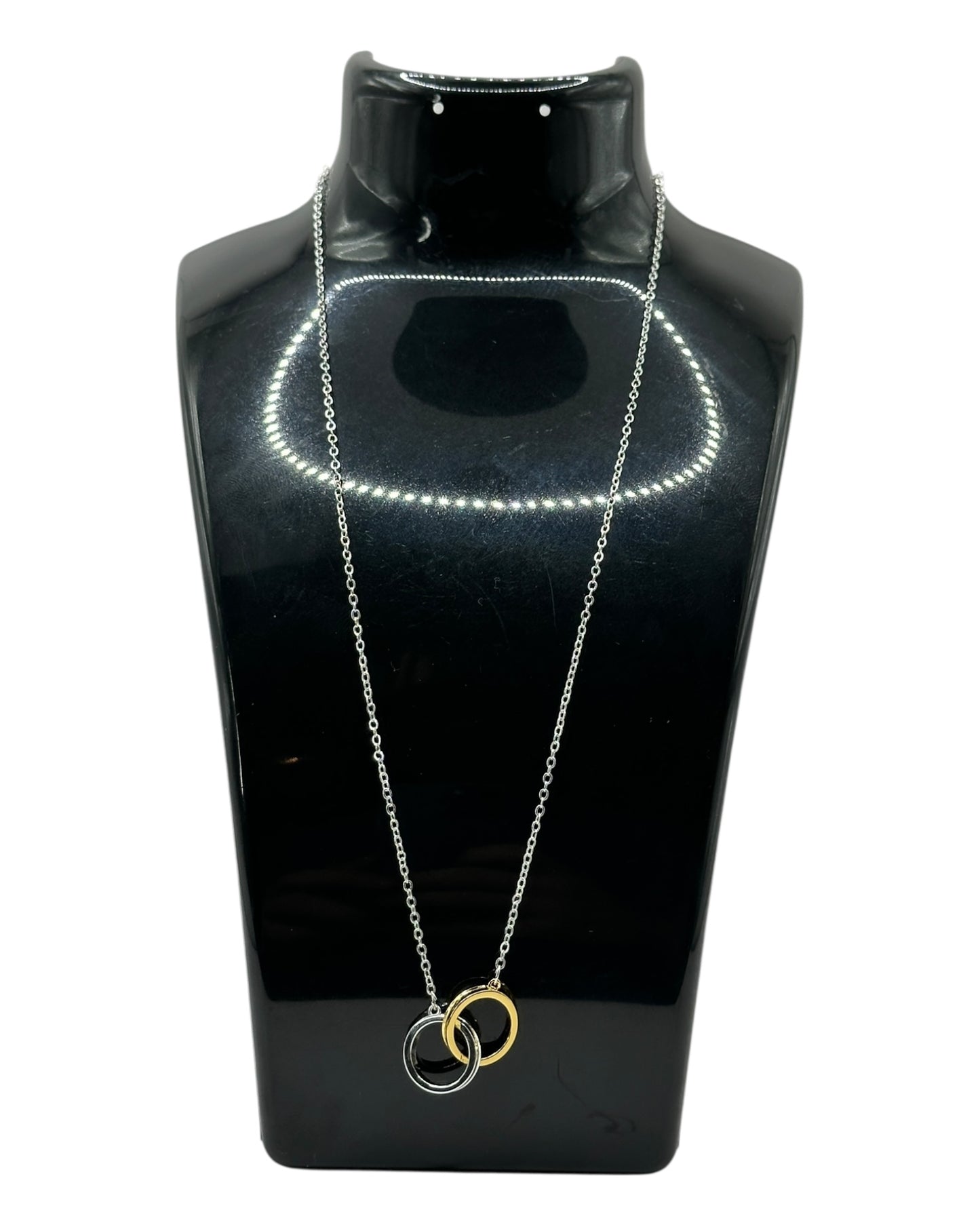 Silber- und Gold-Halskette mit Doppelring-Anhänger