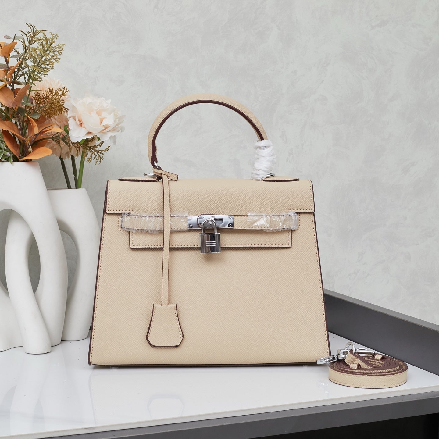 HERMÈS SCHULTERTASCHE KELLY 28CM FEU RETOURNE SILVER - 1:1 HIGH END