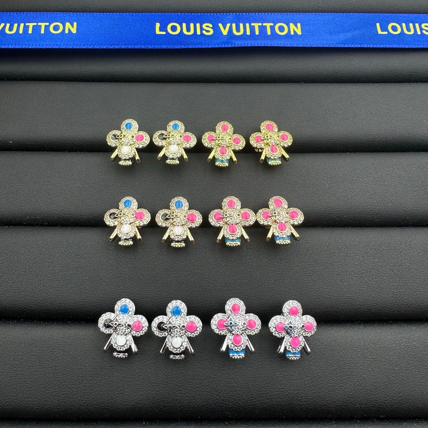 LOUIS VUITTON VIVIENNE CRYSTAL STUD EARRINGS – FULL SET – 1:1 HIGH END