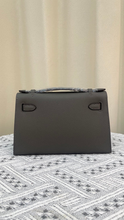 HERMÈS KELLY POCHETTE ARDOISE SWIFT GOLD HARDWARE 22CM  - 1:1 HIGH END