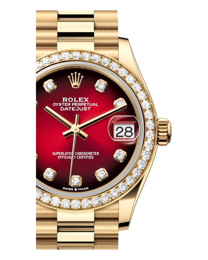 Rolex DATEJUST Red Dial with Diamonds , Diamond Bezel, 31mm Gold President - U1 FACTORY - AUTOMATIK