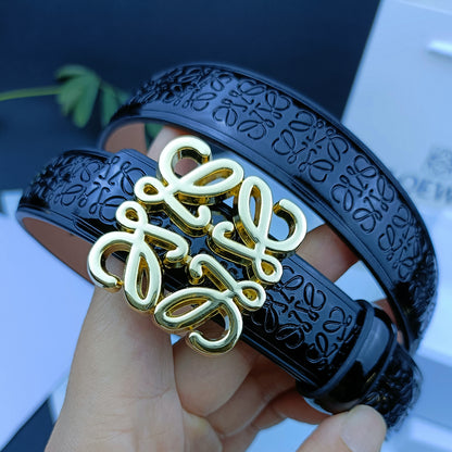 LOEWE ANAGRAM METALLIC EMBOSSED LEATHER BELT – 1:1 HIGH END