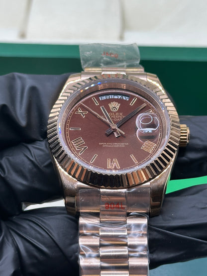 Rolex Day-Date Brown Roman Dial, 40mm Rose Gold President - U1 FACTORY - AUTOMATIK