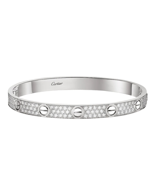 CARTIER LOVE ARMBAND - ICED OUT SILBER / WEIßGOLD  - UNISEX - FULLSET
