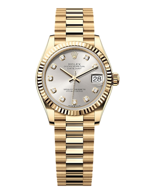 Rolex Datejust Silver Dial with Diamond Markers, 31mm Yellow Gold President - U1 FACTORY - AUTOMATIK