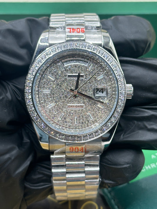 Rolex Day-Date Full Diamond Dial and Bezel, 40mm White Gold President - U1 FACTORY - AUTOMATIK