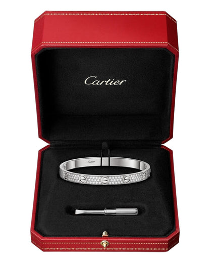 CARTIER LOVE ARMBAND - ICED OUT SILBER / WEIßGOLD  - UNISEX - FULLSET