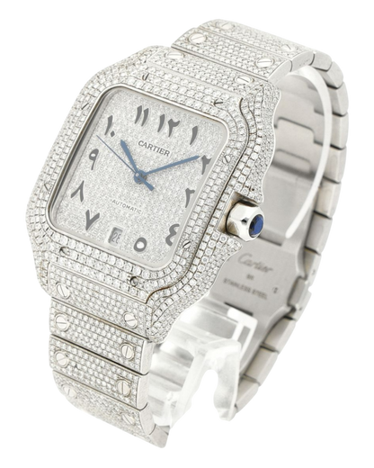 Santos De Cartier WSSA0018 Iced Out – Superclone 1:1 with genuine moissanite diamonds and Arabic numerals