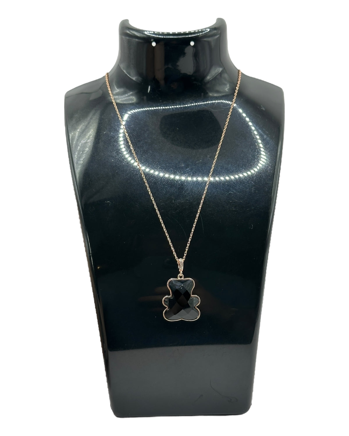 Swarovski Halskette mit Teddybär-Anhänger, schwarzer Kristall