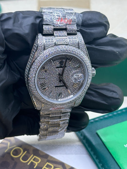 Rolex Day-Date Full Diamond Dial, Bezel and Bracelet with Roman Markers, 40mm White Gold - U1 FACTORY - AUTOMATIK