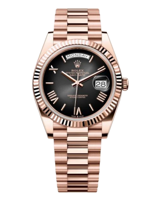 Rolex Day-Date Black Dial with Roman Numerals, 40mm Everose Gold President - U1 FACTORY - AUTOMATIK