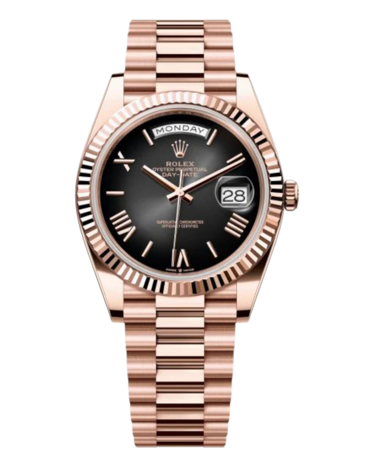 Rolex Day-Date Black Dial with Roman Numerals, 40mm Everose Gold President - U1 FACTORY - AUTOMATIK