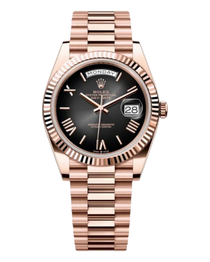 Rolex Day-Date Black Dial with Roman Numerals, 40mm Everose Gold President - U1 FACTORY - AUTOMATIK