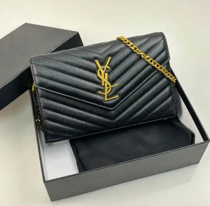 SAINT LAURENT CASSANDRE ENVELOPE CHAIN WALLET IN GRAIN DE POUDRE LEATHER - mit Box – 1:1 HIGH END