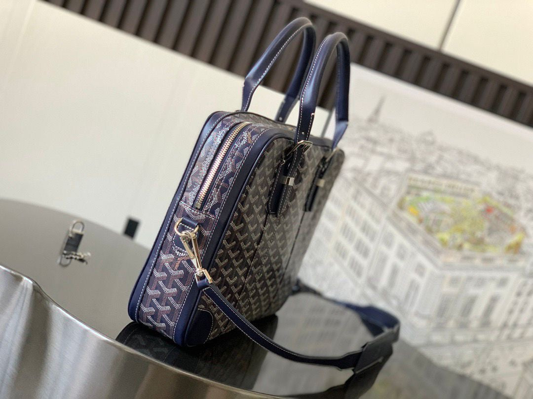 Sac Goyard - bleu - Porte-documents haut de gamme style Ambassadeur - Toile à chevrons
 | 7A SUPER | QUALITÉ ORIGINALE | ENSEMBLE COMPLET
