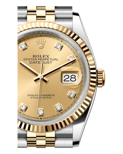 Rolex Datejust Champagne Dial with Diamond Markers, Fluted Bezel, 36mm Two-Tone Jubilee - U1 FACTORY - AUTOMATIK