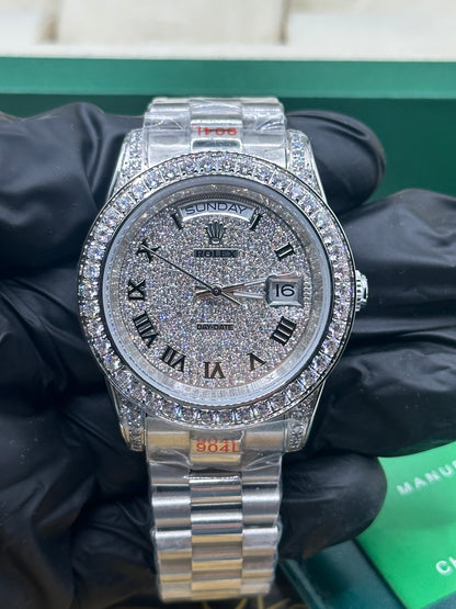 Rolex Day-Date Full Diamond Dial, Bezel and Roman Markers, 40mm White Gold President - U1 FACTORY - AUTOMATIK