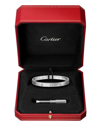 CARTIER LOVE ARMBAND - WEIßGOLD / SILBER - FULLSET - SCHMALES MODELL MIT DIAMANTEN